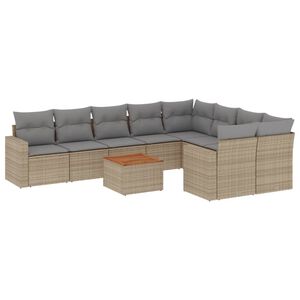 vidaXL Set Divano da Giardino 10 pz con Cuscini Beige in Polyrattan