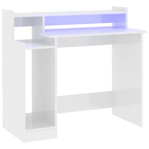 vidaXL Scrivania con LED Bianco Lucido 97x45x90cm in Legno Multistrato