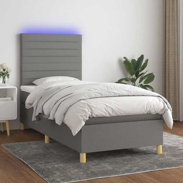 vidaXL Letto a Molle Materasso e LED Grigio Scuro 80x200 cm in Tessuto
