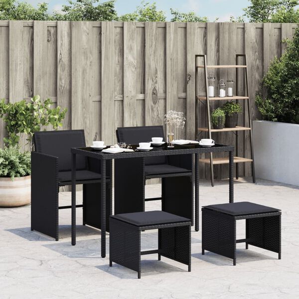 vidaXL Set da Pranzo da Giardino 5 pz Nero con Cuscini in Polyrattan