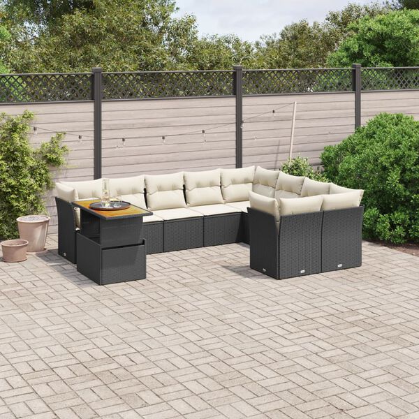 vidaXL Set Divani da Giardino 10pz con Cuscini in Polyrattan Nero