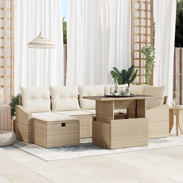 vidaXL Set Divano da Giardino con cuscino 7 pcs Beige polyrattan