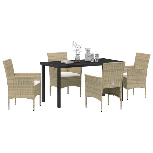vidaXL Set da Pranzo per Giardino con cuscino 5 pcs Beige polyrattan