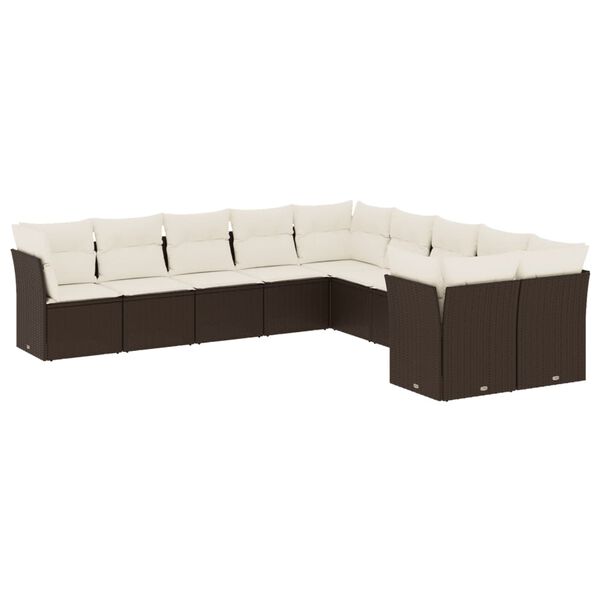 vidaXL Set Divani da Giardino 10pz con Cuscini in Polyrattan Marrone