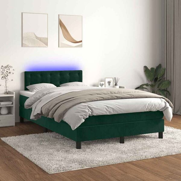 vidaXL Letto a Molle con Materasso e LED Verde Scuro 120x200cm Velluto