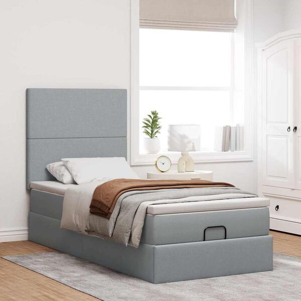 vidaXL Pouf Letto con Materasso Grigio Chiaro 90x200 cm in Tessuto
