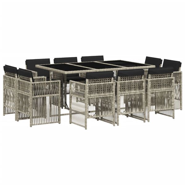 vidaXL Set Pranzo Giardino 11pz con Cuscini Grigio Chiaro Polyrattan