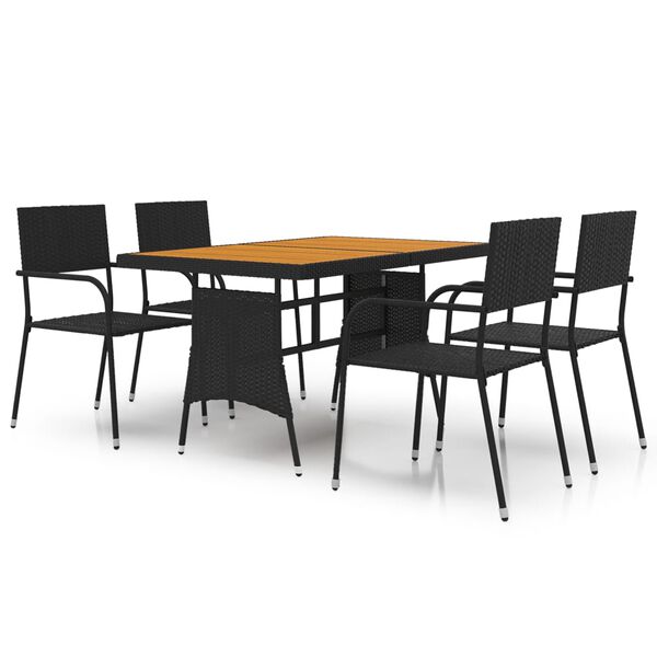 vidaXL Set da Pranzo per Esterni 5 pz in Polyrattan Nero