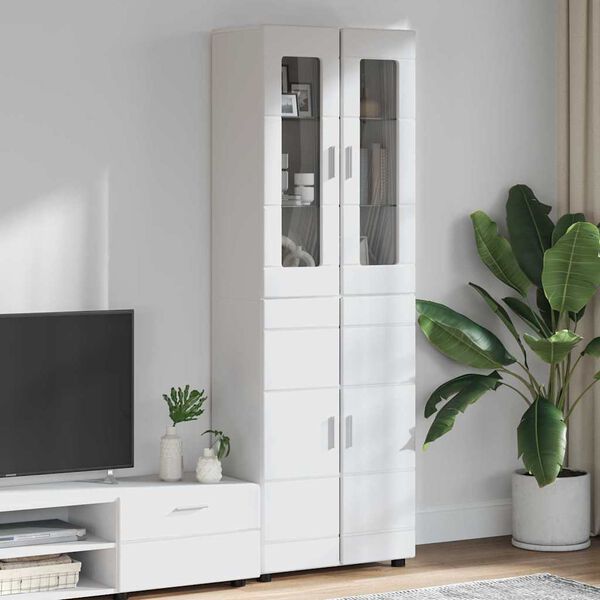 vidaXL Credenza Bianco Lucido 60 x 35 x 182 cm Legno multistrato