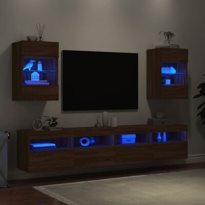 vidaXL Mobili TV a Parete con Luci LED 2pz Rovere Marrone 40x30x60,5cm