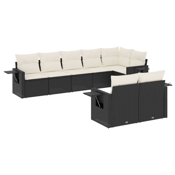 vidaXL Set Divani da Giardino con Cuscini 8 pz Nero in Polyrattan