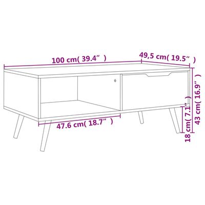 vidaXL Tavolino Salotto Nero Lucido 100x49,5x43 cm Legno Multistrato