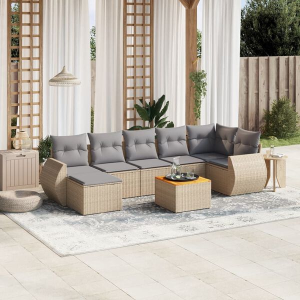 vidaXL Set Divano da Giardino 8 pz con Cuscini Beige in Polyrattan