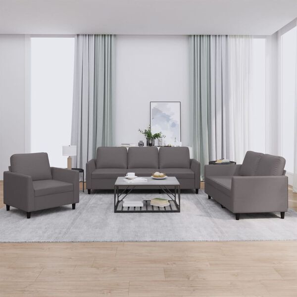 vidaXL Set di Divani 3 pz con Cuscini Grigio in Similpelle