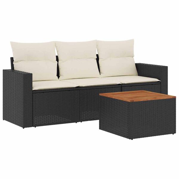 vidaXL Set Divani da Giardino 4 pz con Cuscini Nero in Polyrattan