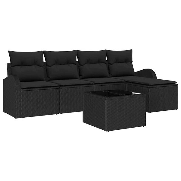 vidaXL Set Divano da Giardino 6 pcs Nero polyrattan
