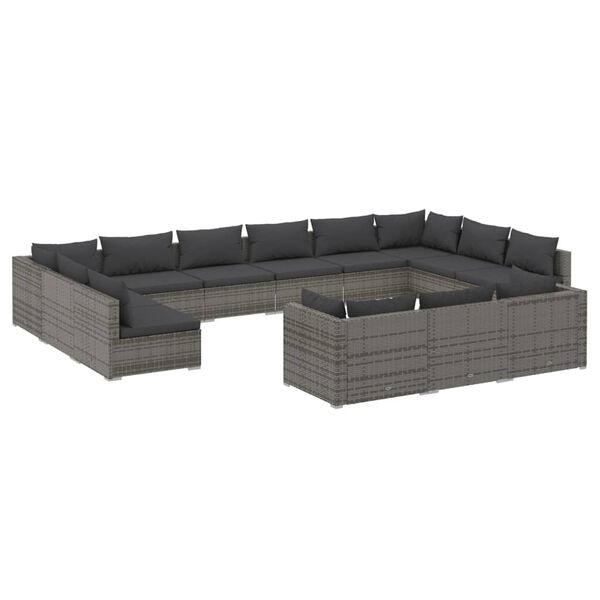 vidaXL Set Divani da Giardino 13 pz con Cuscini in Polyrattan Grigio