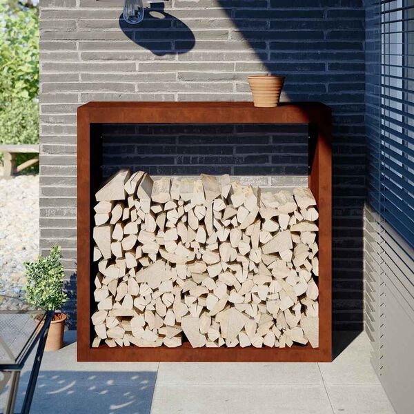 vidaXL Rack per Legna da Ardere 100x40x100 cm in Acciaio Corten