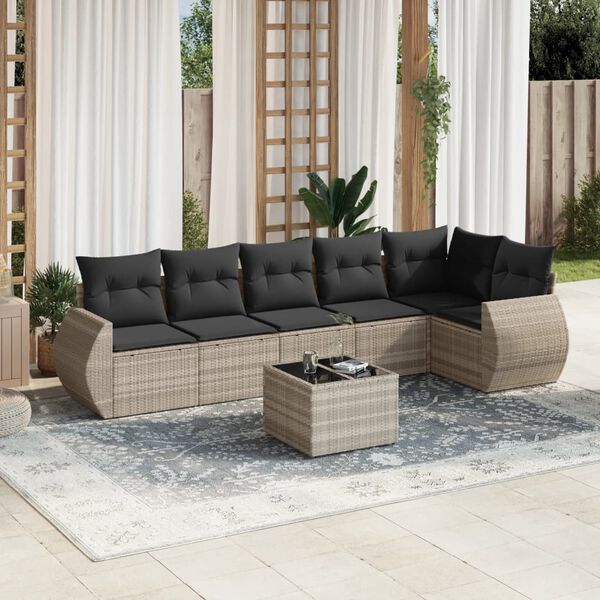 vidaXL Set Divani da Giardino 7pz con Cuscini Grigio Chiaro Polyrattan