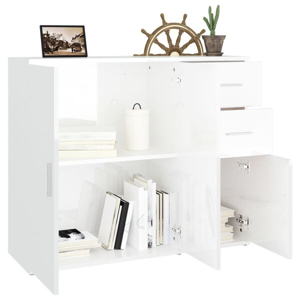 vidaXL Credenza Bianco Lucido 91x29,5x75 cm in Legno Multistrato