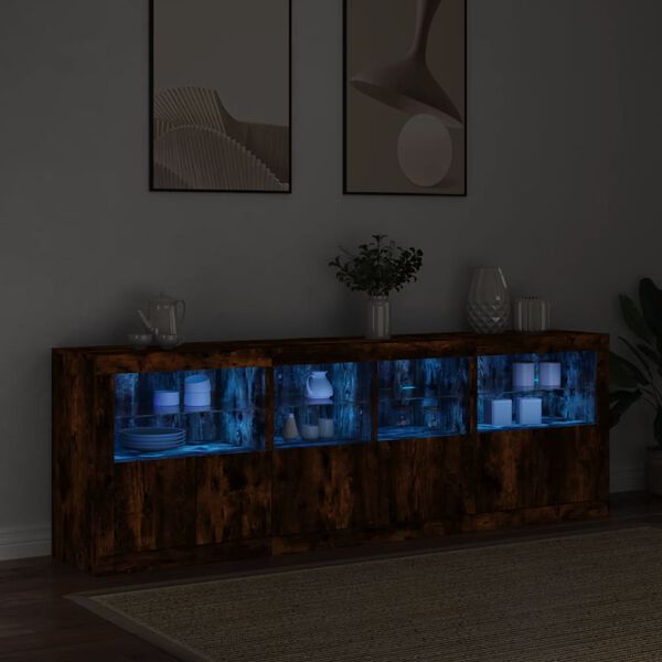 vidaXL Credenza con Luci LED Rovere Fumo 202x37x67 cm
