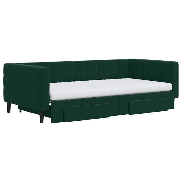 vidaXL Divano Letto Estraibile Cassetti Verde Scuro 100x200cm Velluto