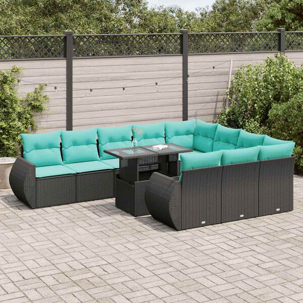 vidaXL Set Divani da Giardino 11 pz con Cuscini Polyrattan Acacia Nero