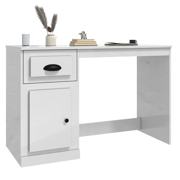 vidaXL Scrivania Cassetto Bianco Lucido 115x50x75 cm Legno Multistrato