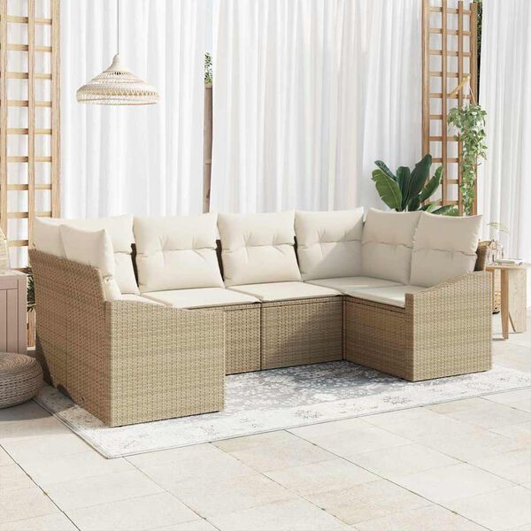 vidaXL Set di divani con cuscino 6 pcs Beige polyrattan