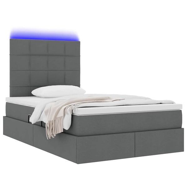 vidaXL Letto con contenitore e LED Grigio scuro 120 x 200 cm