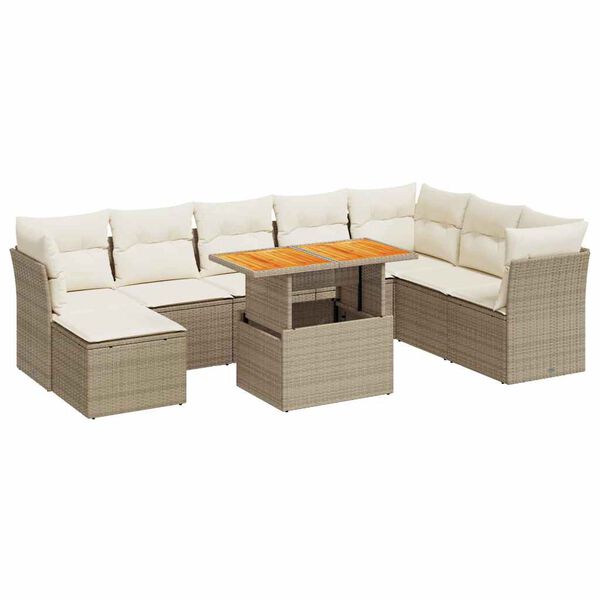 vidaXL Set Divano da Giardino 9 pz con Cuscini Beige in Polyrattan