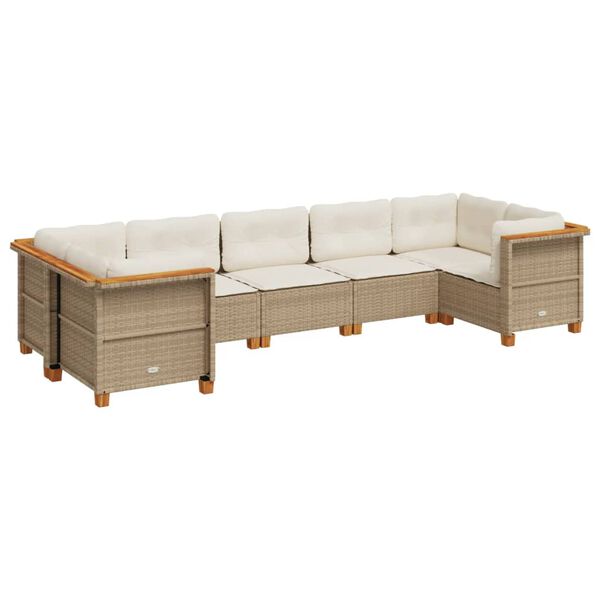 vidaXL Set Divani da Giardino 7 pz con Cuscini Beige in Polyrattan