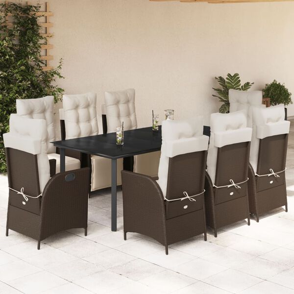 vidaXL Set da Pranzo da Giardino 9pz con Cuscini Marrone in Polyrattan