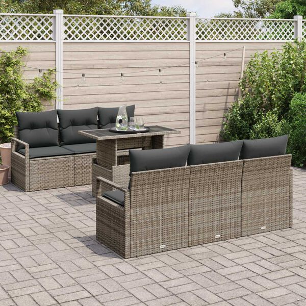 vidaXL Set Divano da Giardino con cuscino 7 pcs Grigio Poly Rattan