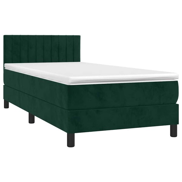 vidaXL Letto a Molle con Materasso e LED Verde Scuro 80x200cm Velluto
