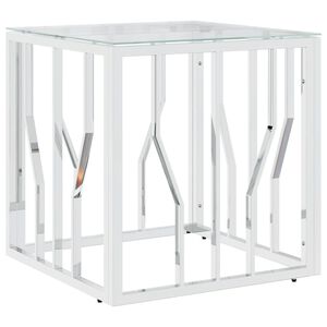 vidaXL Tavolino da Salotto Argento 50x50x50 cm in Acciaio Inox e Vetro