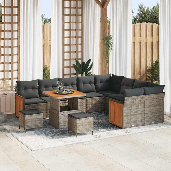 vidaXL Set Divano da Giardino 12 pcs Grigio Grigio scuro polyrattan