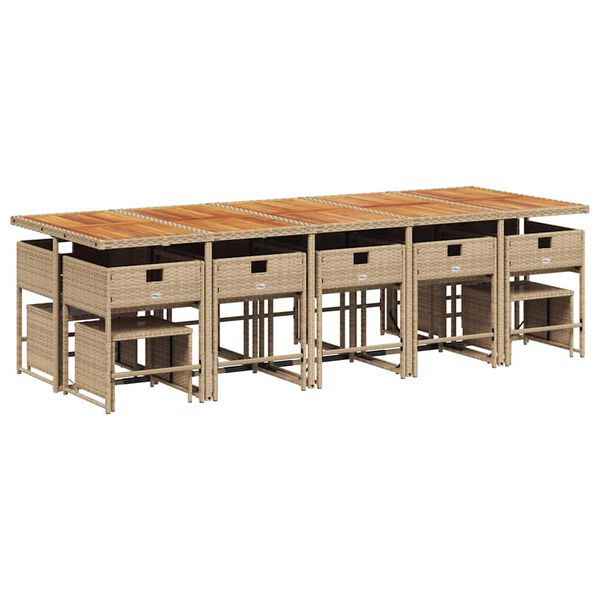 vidaXL Set da Pranzo da Giardino 15 pz con Cuscini Beige in Polyrattan