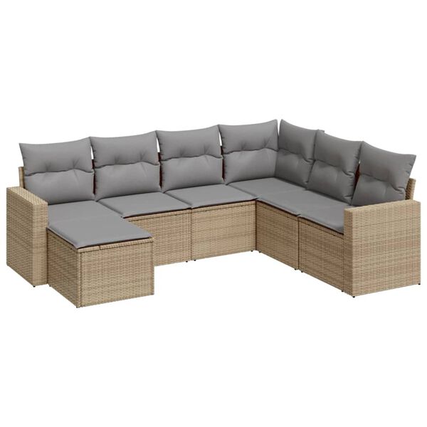 vidaXL Set Divani da Giardino 7 pz con Cuscini Beige in Polyrattan