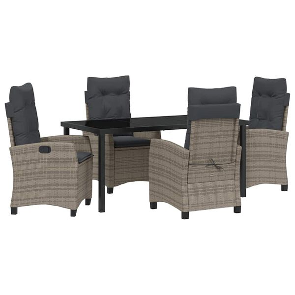 vidaXL Set da Pranzo per Giardino con cuscino 5 pcs Grigio polyrattan