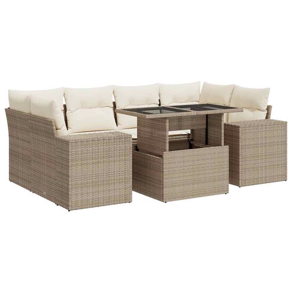 vidaXL Set Divani da Giardino 7 pz con Cuscini Beige in Polyrattan