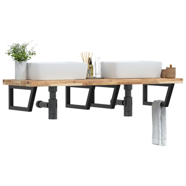 vidaXL Ripiano a Parete per Lavabo in Acciaio e Massello di Acacia