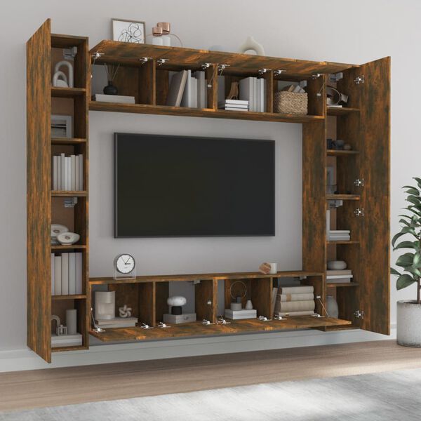 vidaXL Set Mobili Porta TV 8pz Rovere Fumo in Legno Multistrato