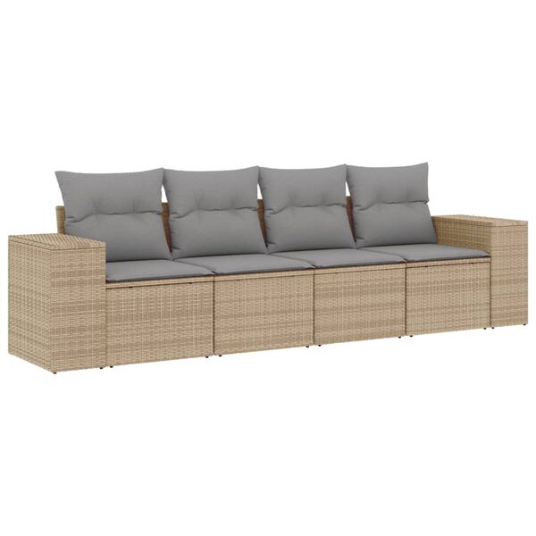 vidaXL Set Divano da Giardino 4 pz con Cuscini Beige in Polyrattan