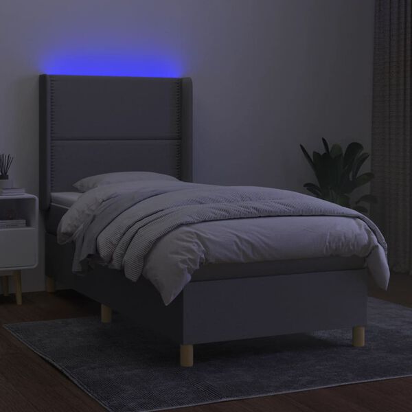 vidaXL Letto a Molle Materasso e LED Grigio Chiaro 90x190 cm Tessuto