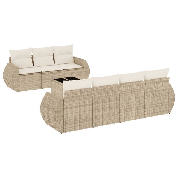 vidaXL Set Divano da Giardino 8 pz con Cuscini Beige in Polyrattan
