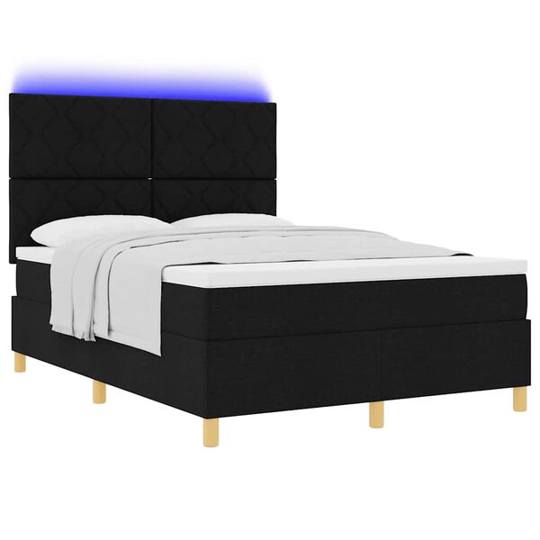 vidaXL Letto a Sorgente LED con materasso Nero 140 x 190 cm Tessuto