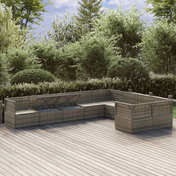 vidaXL Set Divani da Giardino 9 pz con Cuscini in Polyrattan Grigio