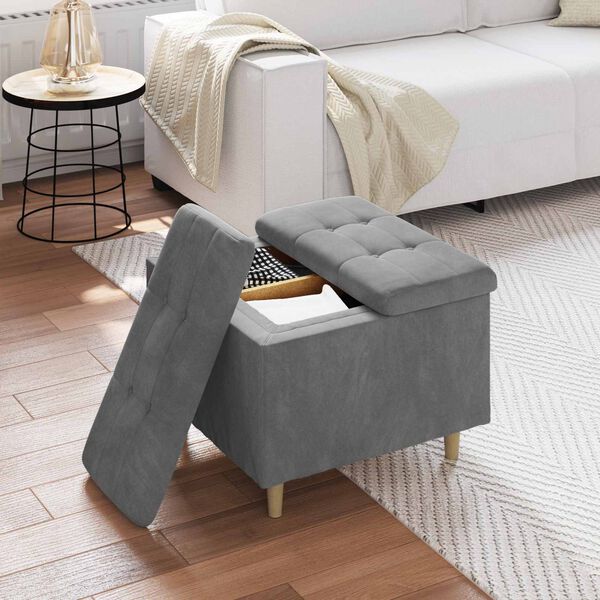 vidaXL Pouf contenitore Grigio scuro 60 x 60 x 45 cm Velluto