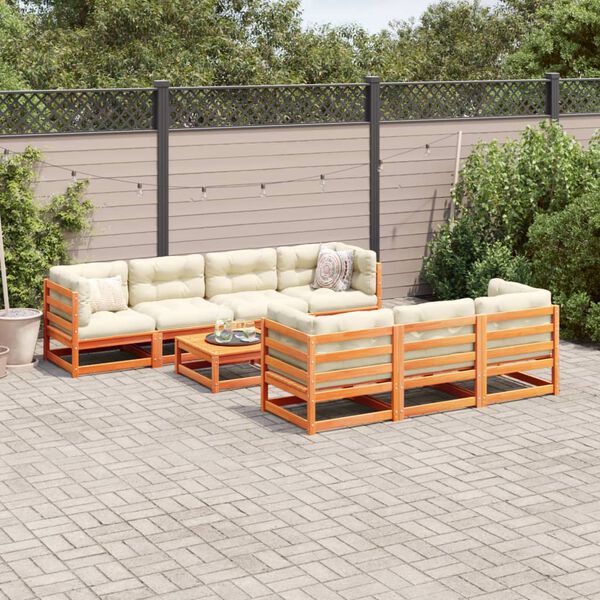 vidaXL Set Divani da Giardino 8 pz Marrone Cera Legno Massello Pino